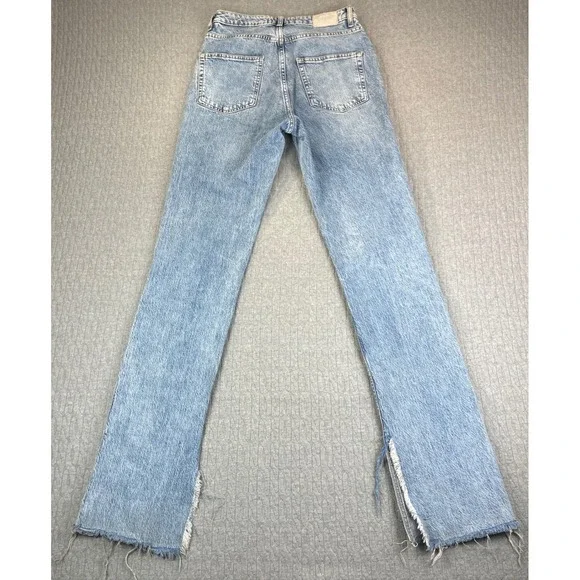 Bootcut ZARA High Rise Flare Jeans Women‎ 25X34 Distressed Split Hem light wash - Picture 3 of 10